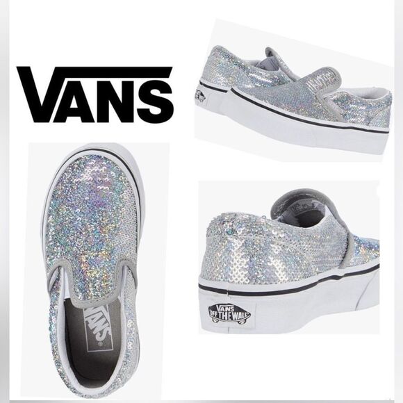 NWOT New Vans Classic Kids Slip-On Silver Glitter Sneaker Size 3.0. Holidays - Picture 1 of 12